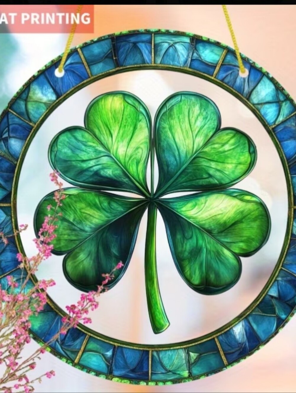 Green Stained Acrylic Four-Leaf Clover Hanging Wall Accent - Picture 6 of 8